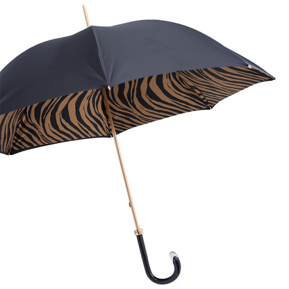 Brown Zebra Print Umbrella – Manual Opening, Handmade in Italy