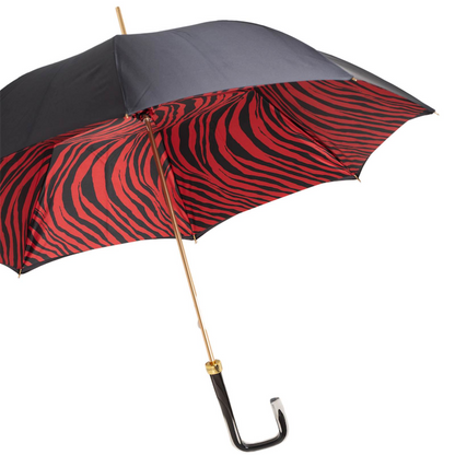 Fashionable Red Zebra Print Manual Opening Double Cloth Umbrella