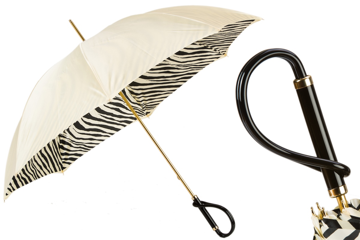 Exclusive Ivory Double Cloth Umbrella with Zebra Interior