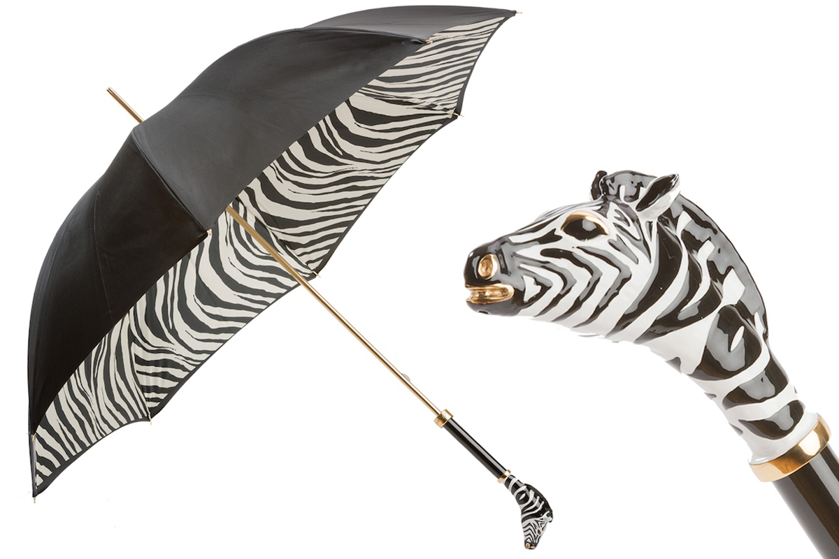 Designer Enameled Zebra Brass Handle Double Cloth Umbrella