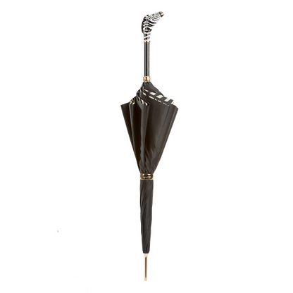 Designer Enameled Zebra Brass Handle Double Cloth Umbrella