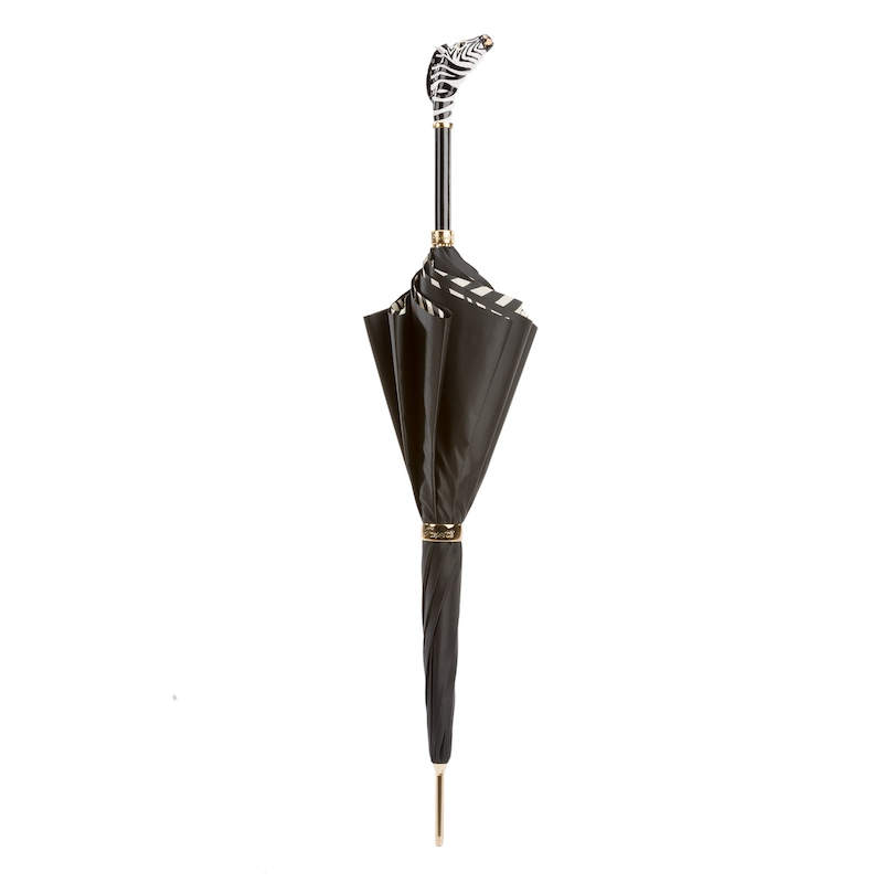 Designer Enameled Zebra Brass Handle Double Cloth Umbrella
