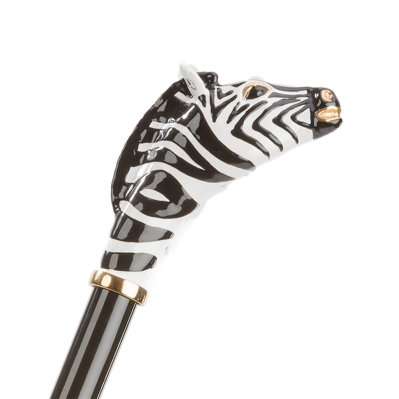 Designer Enameled Zebra Brass Handle Double Cloth Umbrella