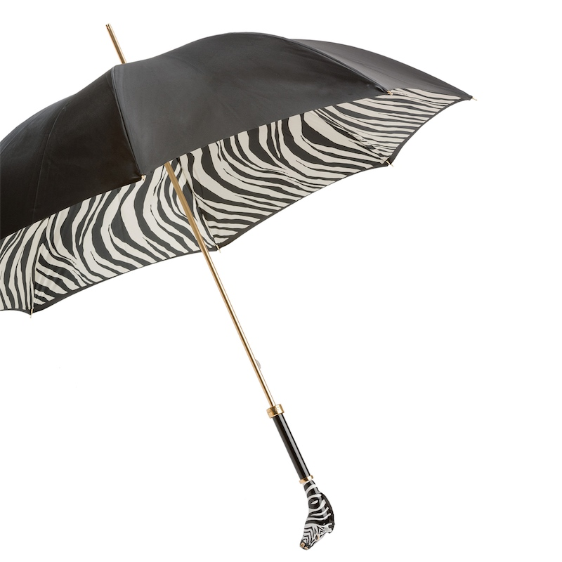 Designer Enameled Zebra Brass Handle Double Cloth Umbrella
