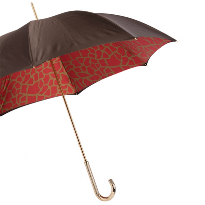 Fashionable Double Cloth Umbrella with Red Giraffe Print Interior