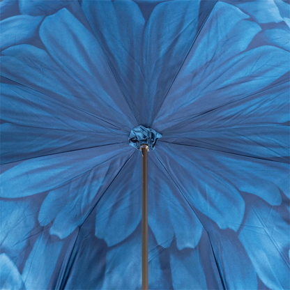 Luxury Blue Dahlia Umbrella – Double Cloth, Handmade in Italy