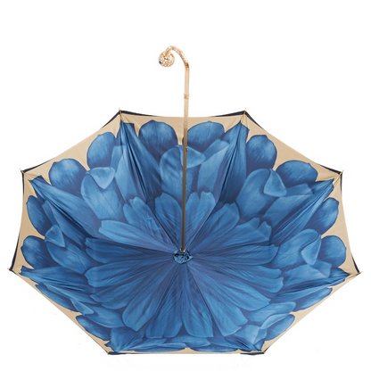 Luxury Blue Dahlia Umbrella – Double Cloth, Handmade in Italy