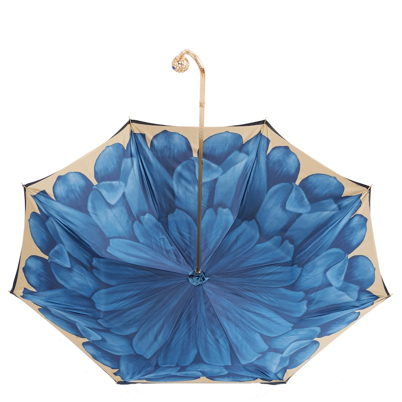 Luxury Blue Dahlia Umbrella – Double Cloth, Handmade in Italy