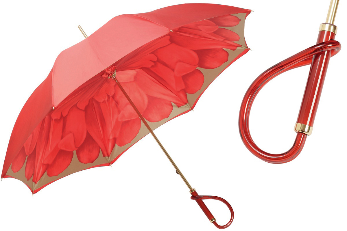 Luxury Red Dahlia Double Cloth Umbrella – Handmade in Italy