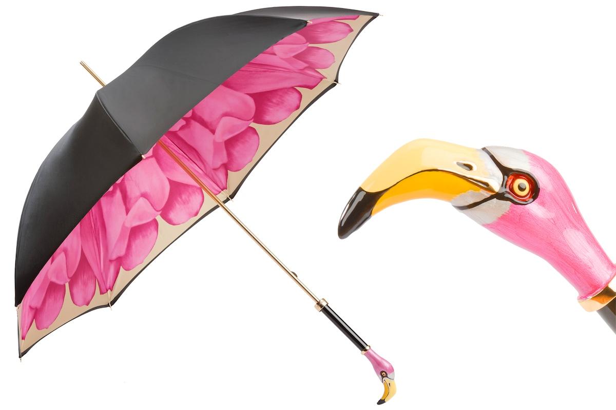 Flamingo Enameled Brass Handle Umbrella Double Cloth – Manual Opening