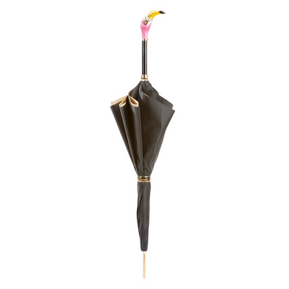 Flamingo Enameled Brass Handle Umbrella Double Cloth – Manual Opening