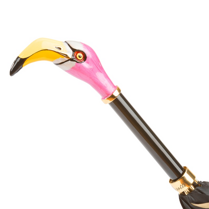 Flamingo Enameled Brass Handle Umbrella Double Cloth – Manual Opening