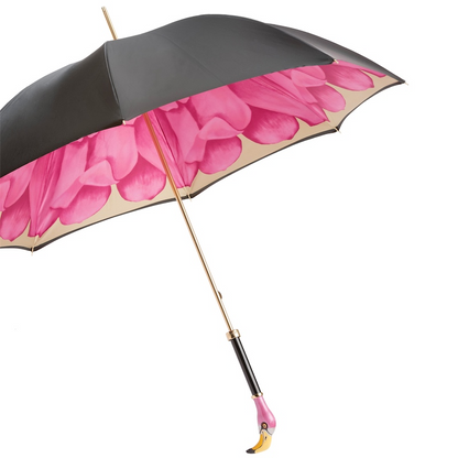 Flamingo Enameled Brass Handle Umbrella Double Cloth – Manual Opening