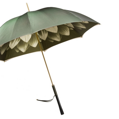 Chic Designer Green Dahlia Manual Opening Umbrella