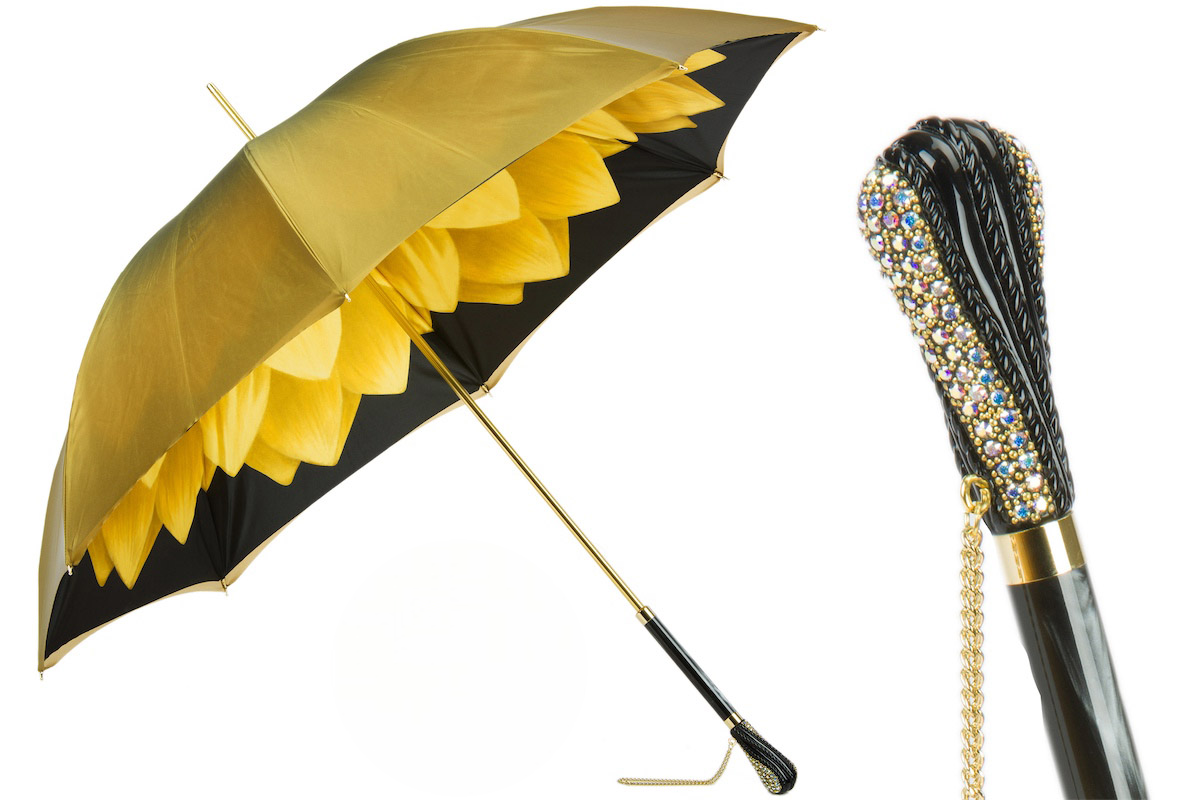 Luxury Swarovski Handle Gold Dahlia Double Cloth Umbrella
