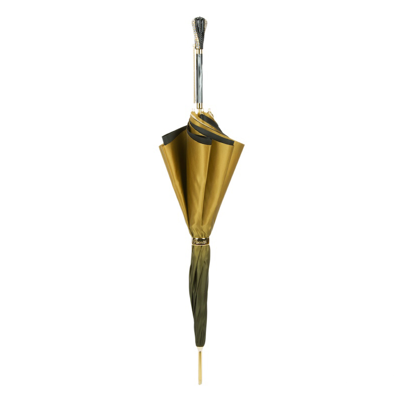 Luxury Swarovski Handle Gold Dahlia Double Cloth Umbrella