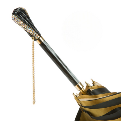 Luxury Swarovski Handle Gold Dahlia Double Cloth Umbrella