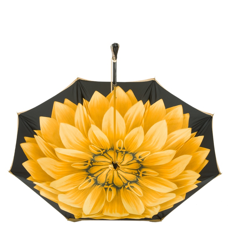 Luxury Swarovski Handle Gold Dahlia Double Cloth Umbrella