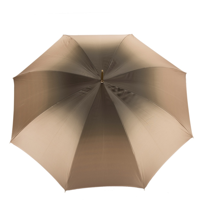 Ivory Double Cloth Umbrella with Striped Interior and Leather Handle