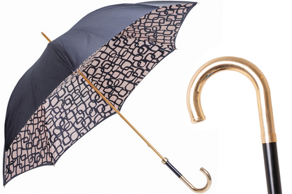 Umbrella Geometrie Beige with Brass Handle, Handmade in Italy