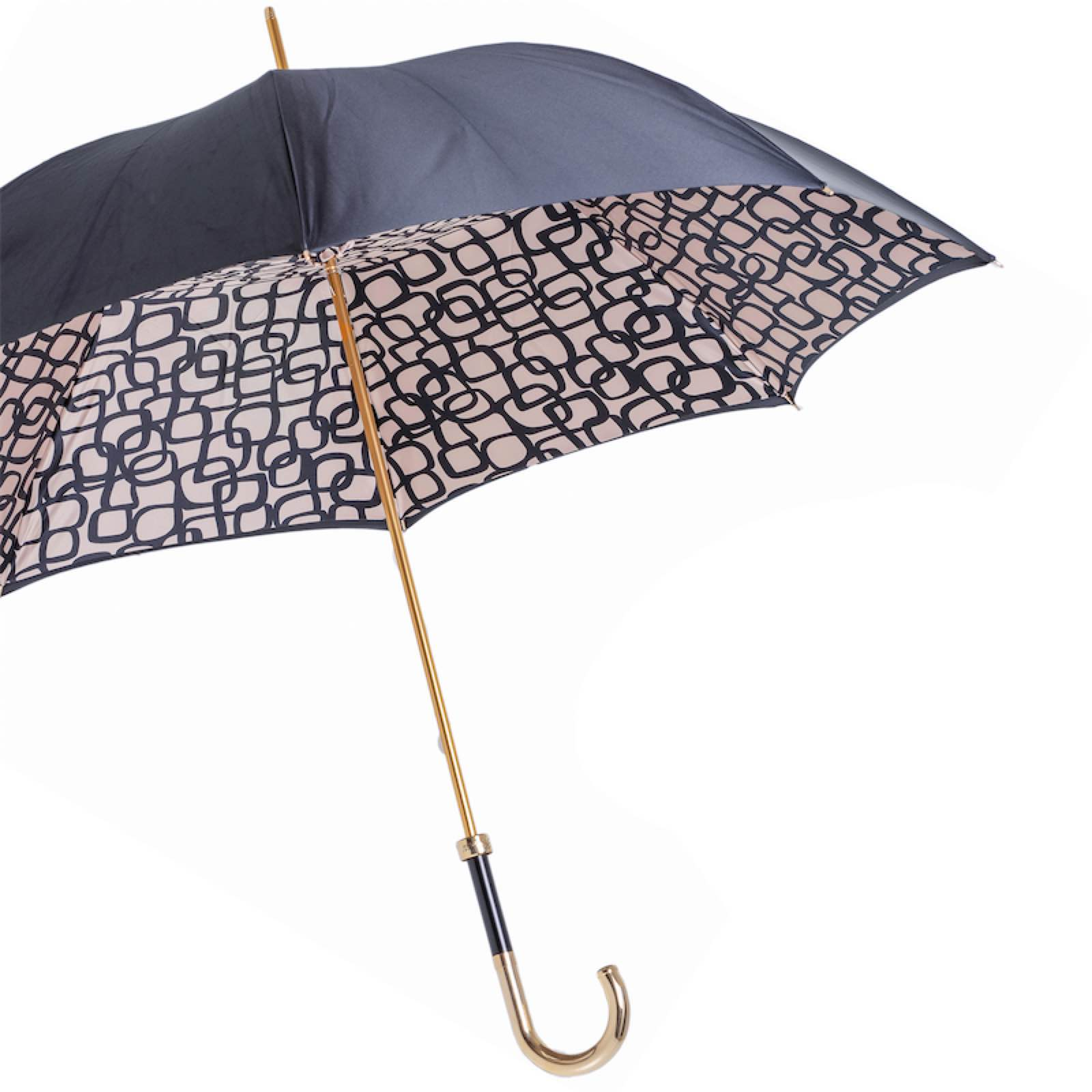 Umbrella Geometrie Beige with Brass Handle, Handmade in Italy