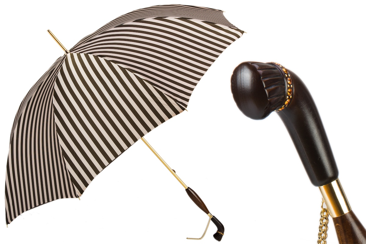 Classic Striped Umbrella with Swarovski Crystals – Handmade in Italy