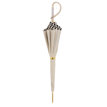 Elegant Ivory Umbrella with Black Stripes and Acetate Handle