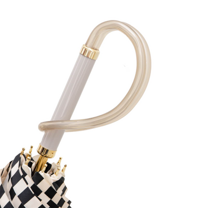 Elegant Ivory Umbrella with Black Stripes and Acetate Handle