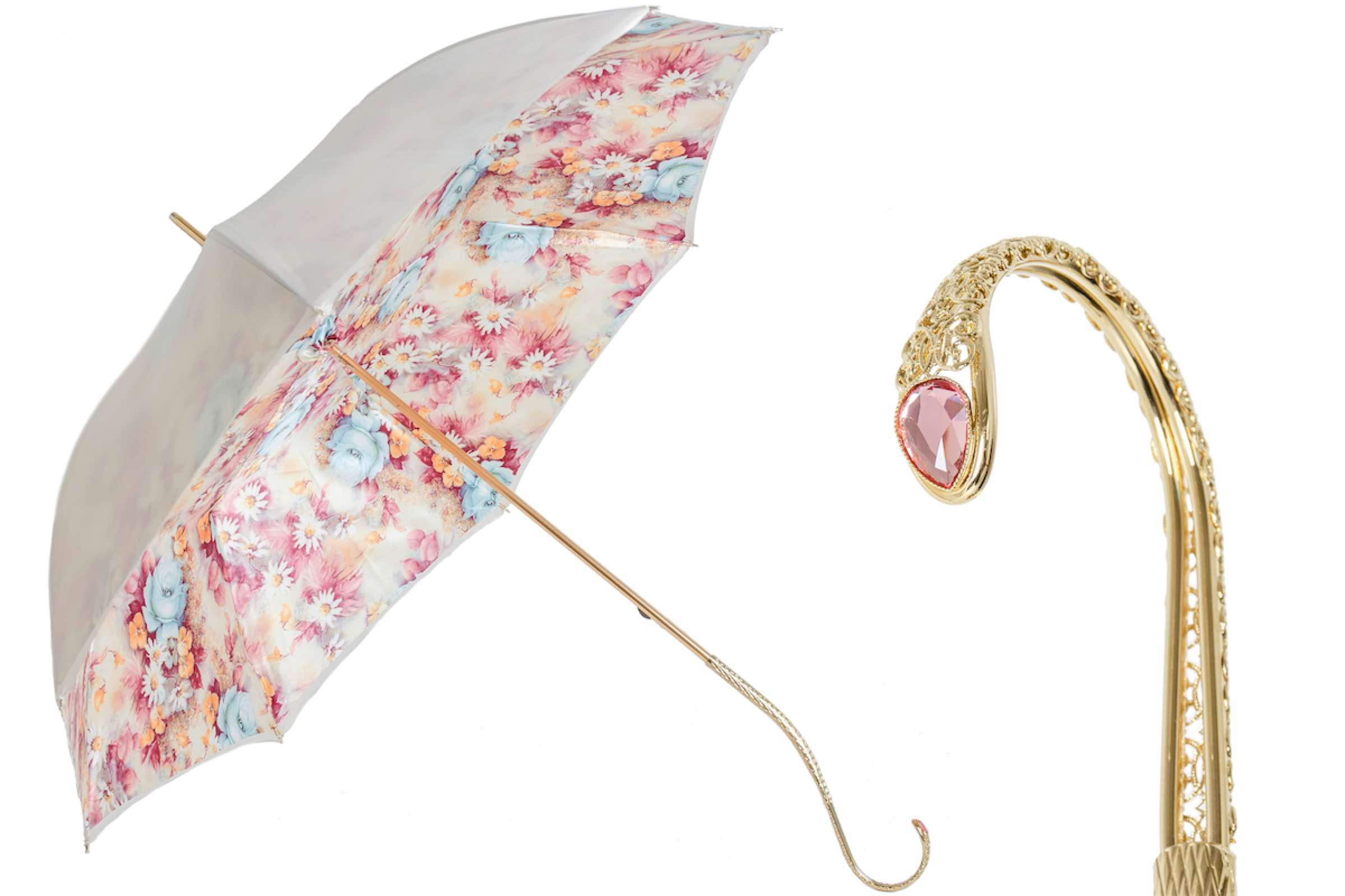 Romantic Umbrella with Flower Print – Double Cloth, Manual Opening