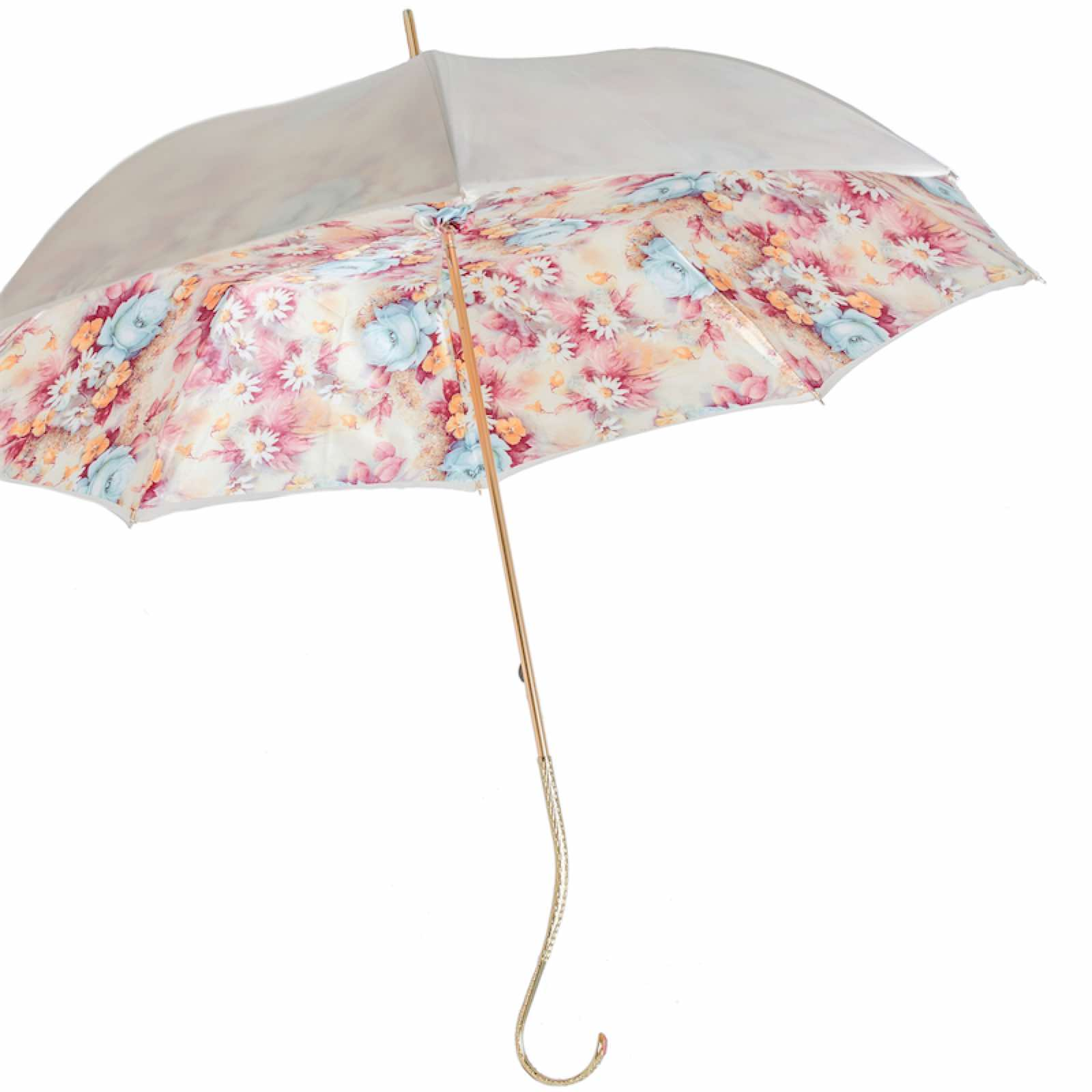 Romantic Umbrella with Flower Print – Double Cloth, Manual Opening