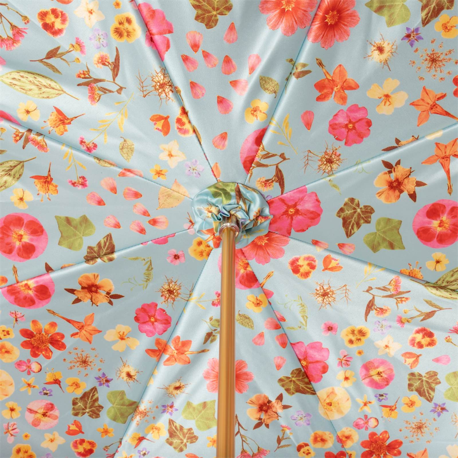 Jeweled Brass Handle Floral Design Manual Opening Umbrella