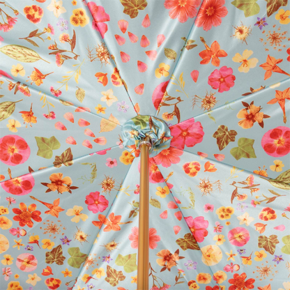 Jeweled Brass Handle Floral Design Manual Opening Umbrella