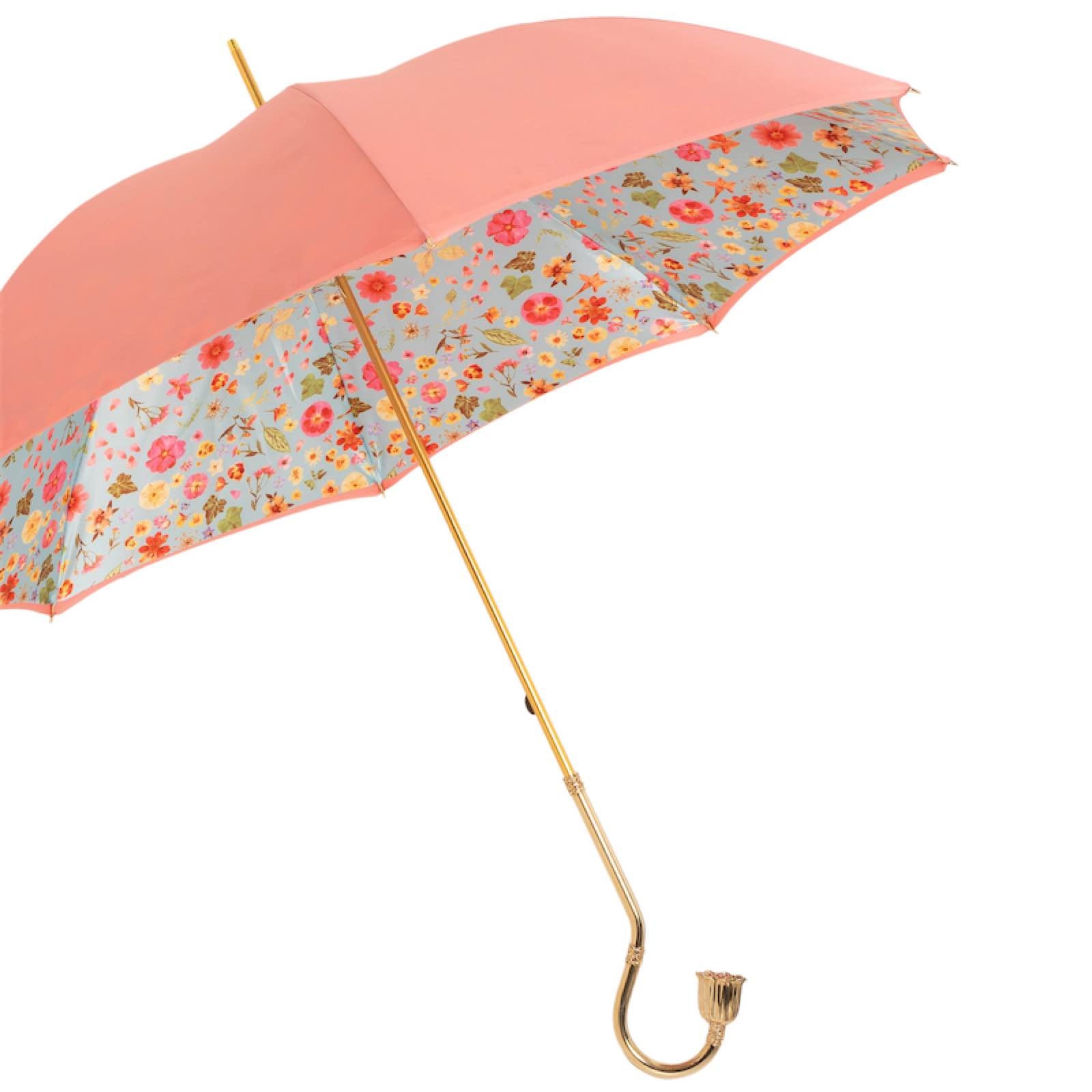 Jeweled Brass Handle Floral Design Manual Opening Umbrella