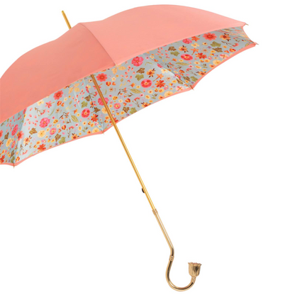 Jeweled Brass Handle Floral Design Manual Opening Umbrella