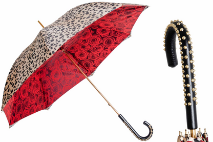 Umbrella Leopardo e Rose – Manual Opening, Handmade in Italy