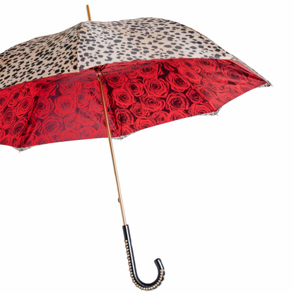 Umbrella Leopardo e Rose – Manual Opening, Handmade in Italy