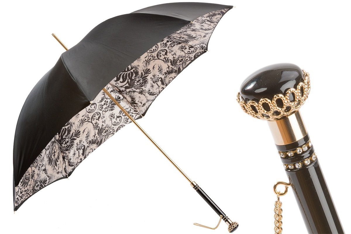 Floral Doodles Umbrella with Leaves – Double Cloth, Jeweled Handle