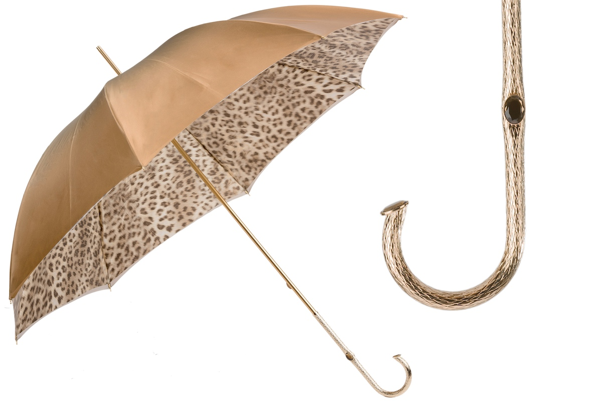Leopard Print Ivory Manual Opening Double Cloth Umbrella