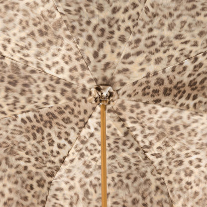Leopard Print Ivory Manual Opening Double Cloth Umbrella