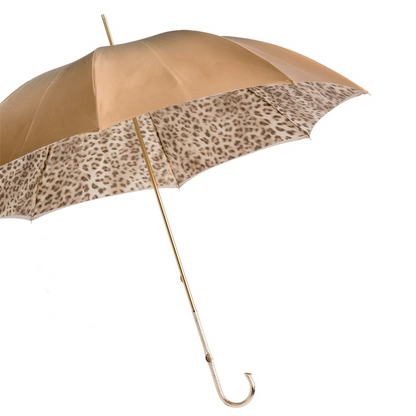 Leopard Print Ivory Manual Opening Double Cloth Umbrella