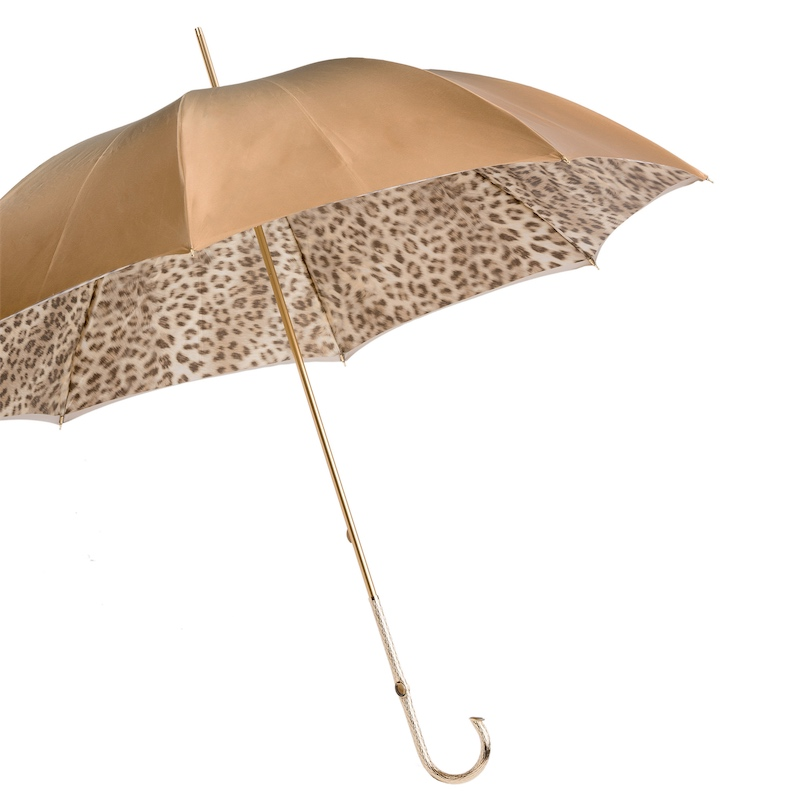 Leopard Print Ivory Manual Opening Double Cloth Umbrella