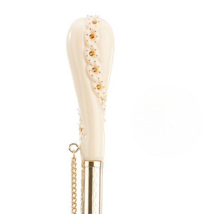 Creamy-White Leopard Print Umbrella with Swarovski Crystals