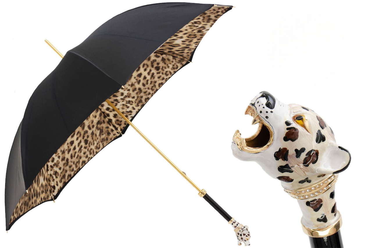 Jaguar Enameled Brass Handle Manual Opening Double Cloth Umbrella
