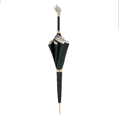Jaguar Enameled Brass Handle Manual Opening Double Cloth Umbrella