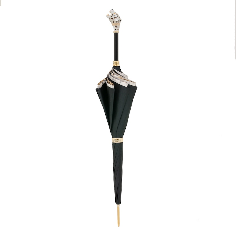 Jaguar Enameled Brass Handle Manual Opening Double Cloth Umbrella