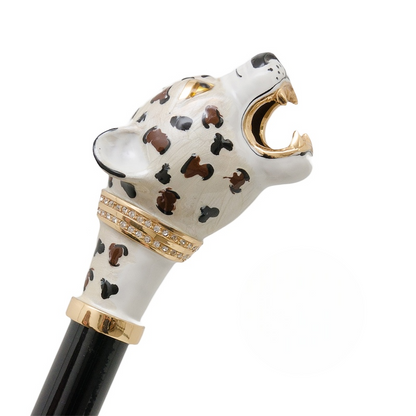 Jaguar Enameled Brass Handle Manual Opening Double Cloth Umbrella