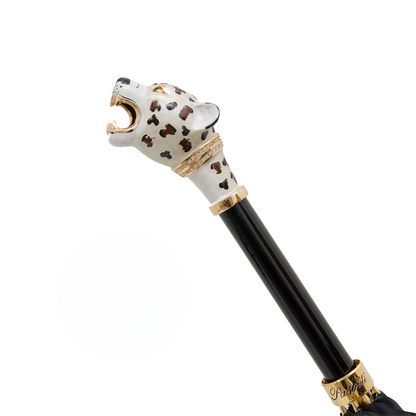 Jaguar Enameled Brass Handle Manual Opening Double Cloth Umbrella