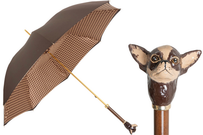 Brown Chihuahua Handle Exclusive Umbrella – Handmade in Italy