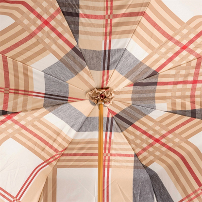 Black Double Cloth Umbrella with Tartan Lining and Leather Handle