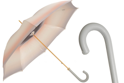 Elegant Grey Ombre Umbrella with Leather Handle, Handmade in Italy